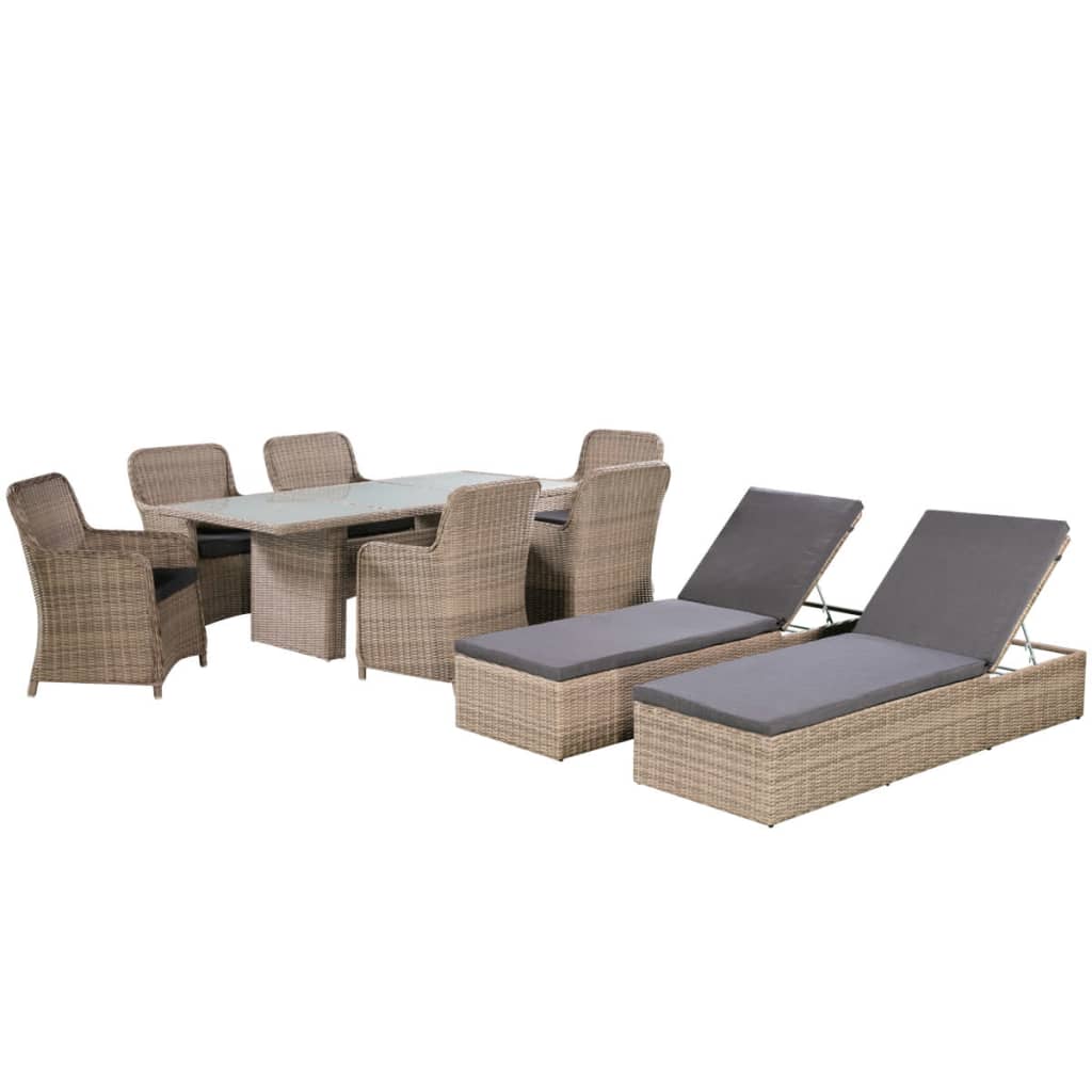 

vidaXL 9-delige Tuinset met ligbedden poly rattan bruin