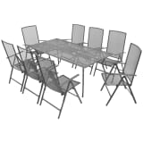 vidaXL Set de comedor de jardín reclinable 9 uds Malla de acero