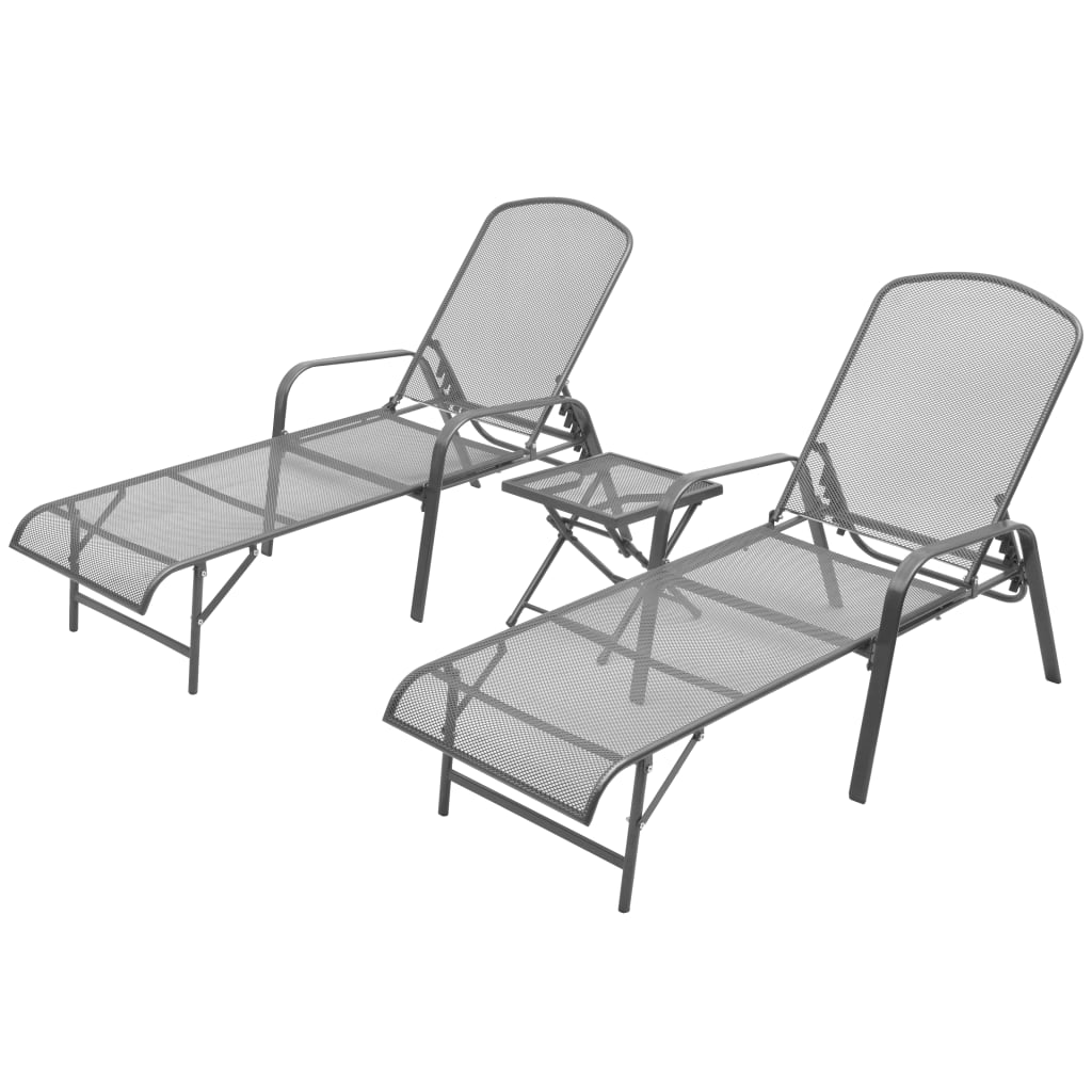 Sun Loungers 2 Piece with Table Steel Anthracite