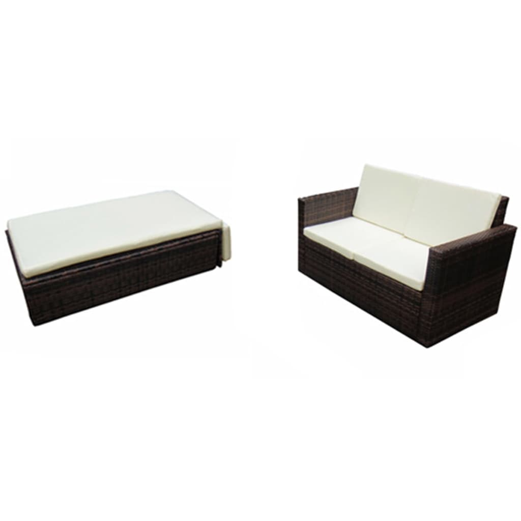 vidaXL 2-részes barna polyrattan kerti bútorszett párnákkal