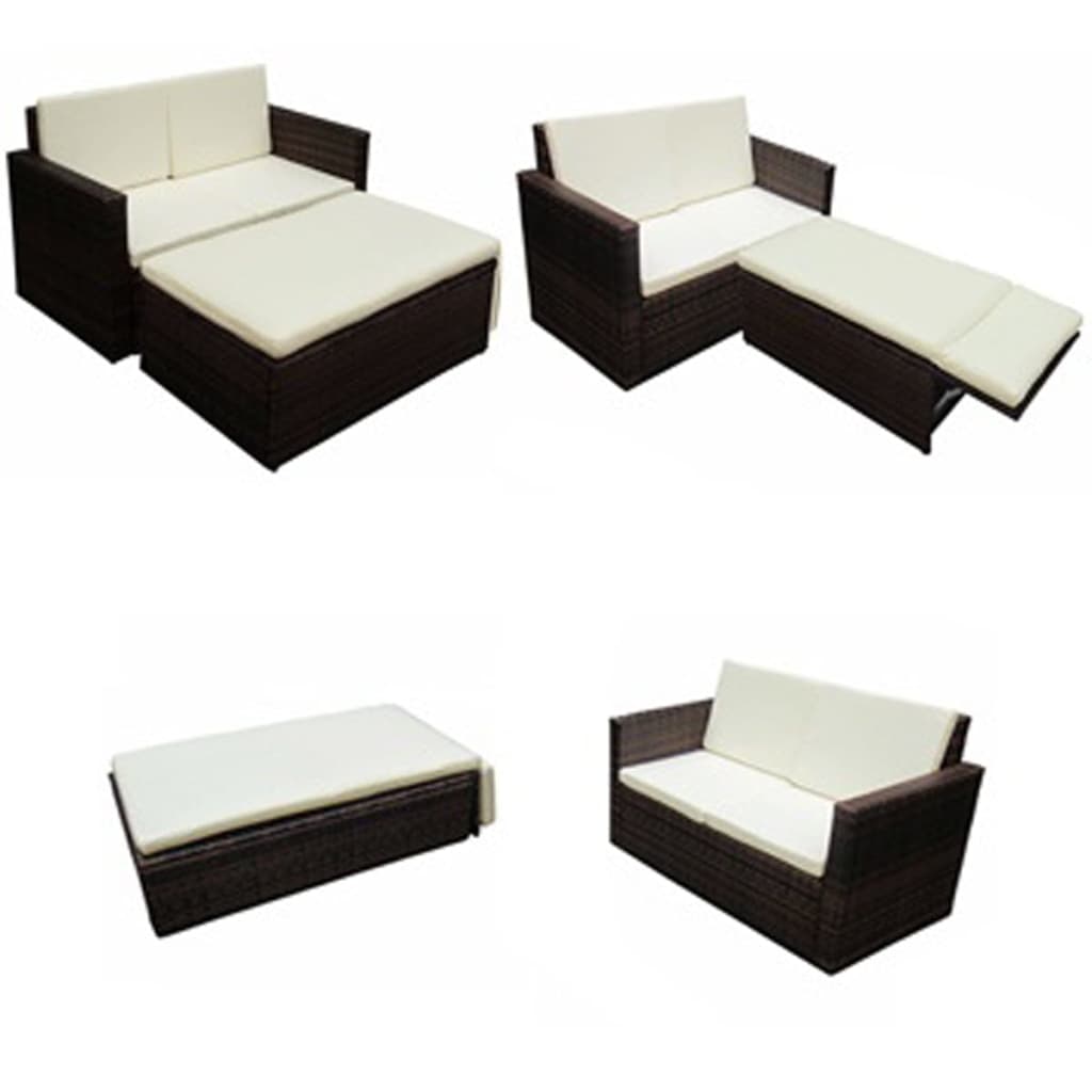 Rattanowy zestaw mebli ogrodowych 2-osobowa sofa + stołek + 5 poduszek
