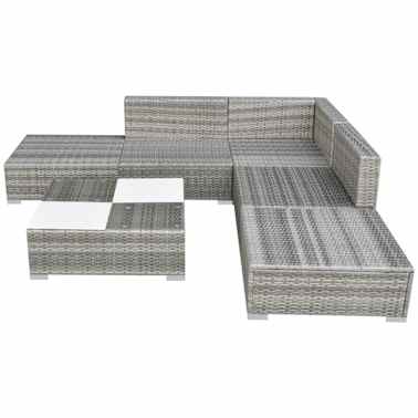 vidaXL 6 pcs conjunto lounge de jardim c/ almofadões vime PE cinzento[3/5]