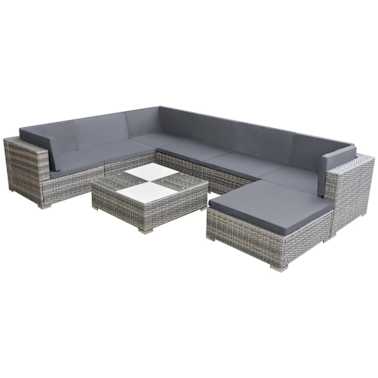vidaXL 8 pcs conjunto lounge de jardim c/ almofadões vime PE cinzento[1/5]