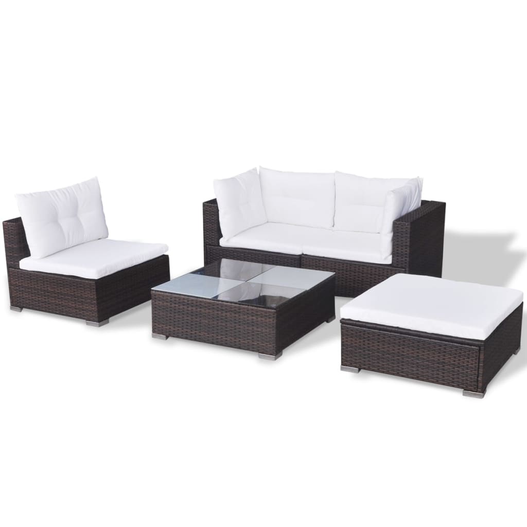 vidaXL 5-delige Loungeset met kussens poly rattan bruin afbeelding