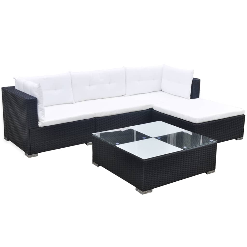 vidaXL Set mobilier de grădină cu perne, 5 piese, negru, poliratan