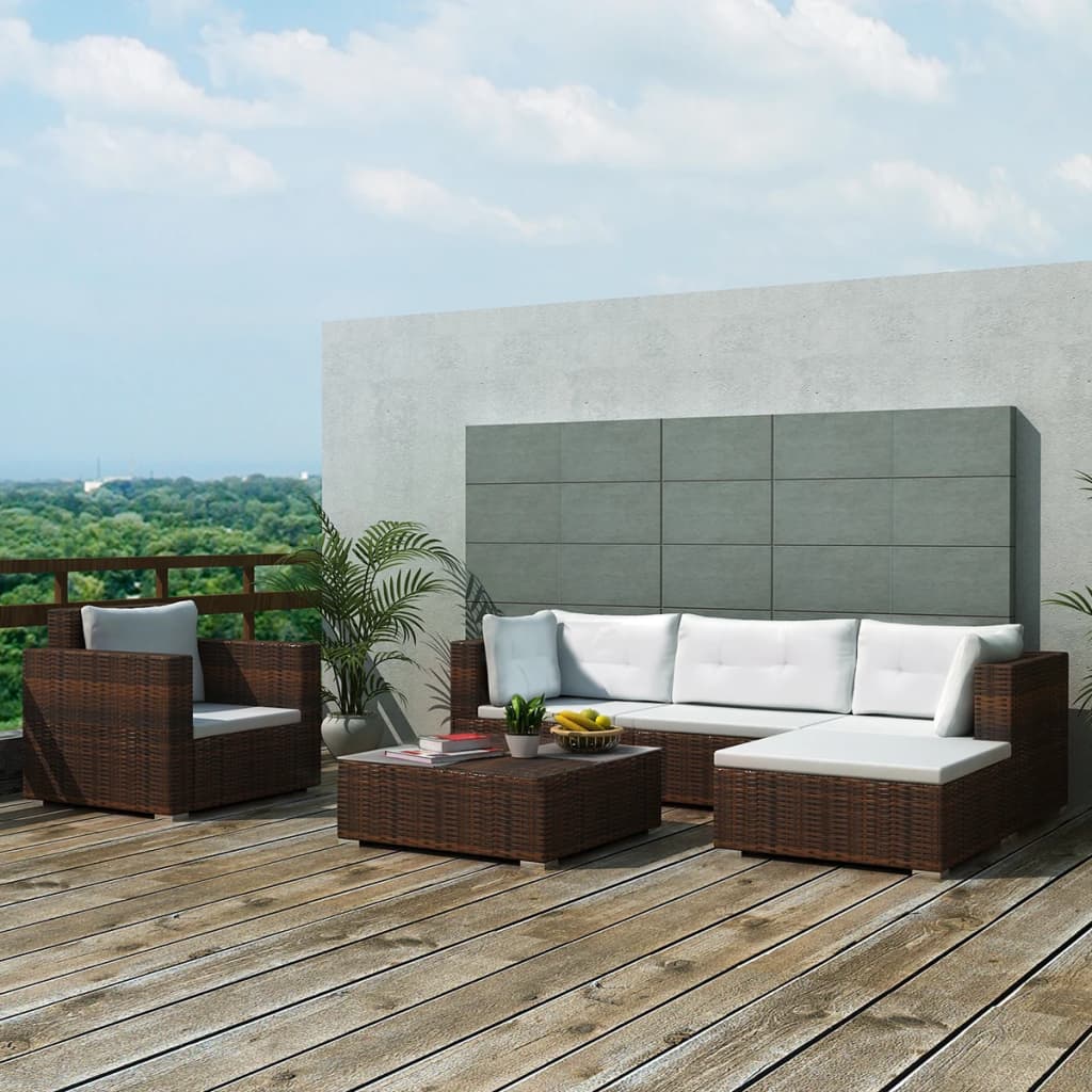 Vidaxl 6 piece garden lounge set with cushions deals poly rattan gray