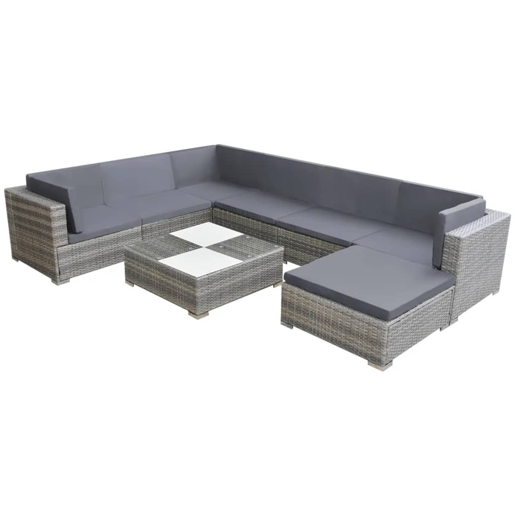 vidaXL 8-tlg. Garten-Lounge-Set mit Kissen Poly Rattan Grau