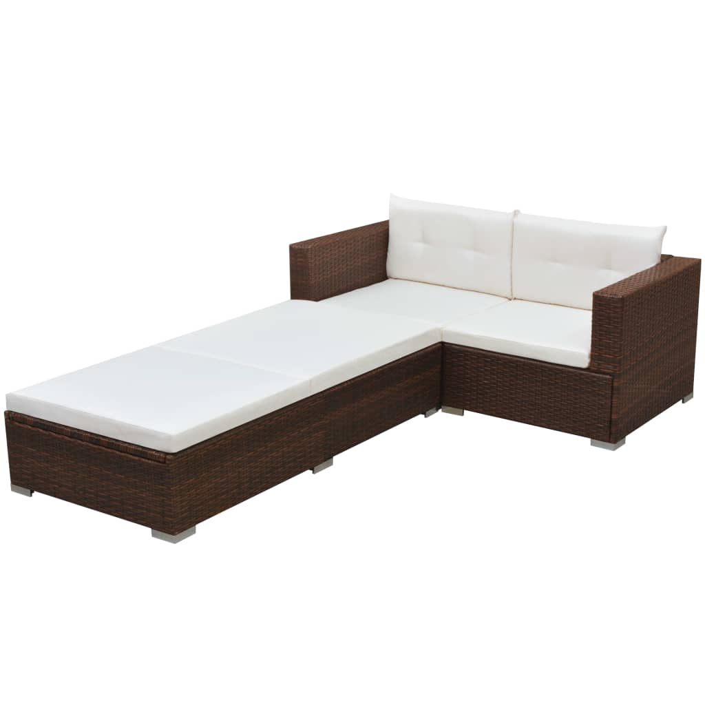 vidaXL 3-tlg. Garten-Lounge-Set mit Kissen Poly-Rattan Braun