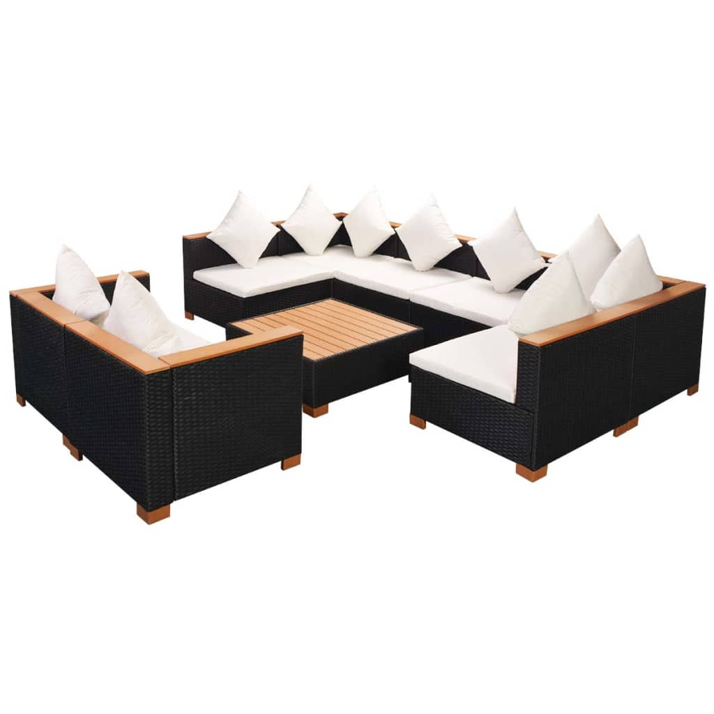 

vidaXL 9 Piece Patio Lounge Set with Cushions Poly Rattan Black