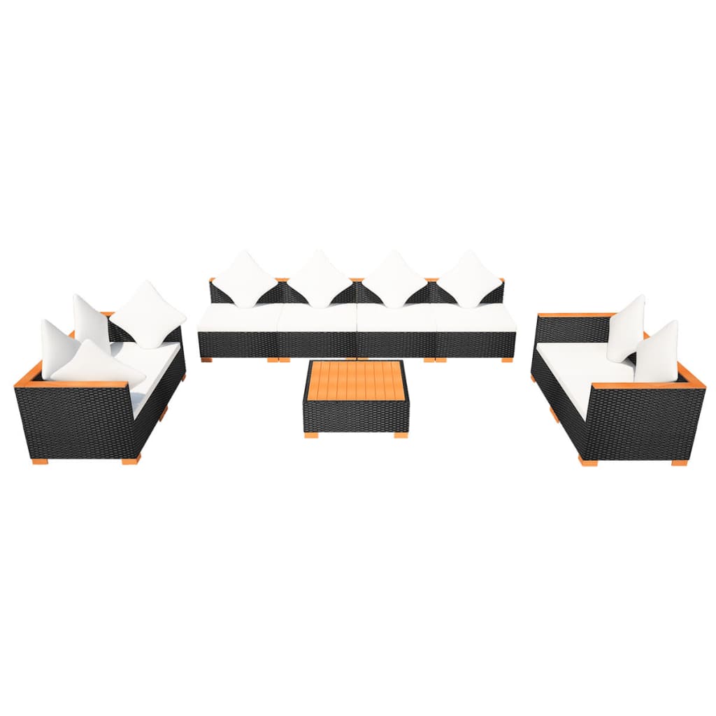 

vidaXL 9-delige Loungeset met kussens poly rattan zwart