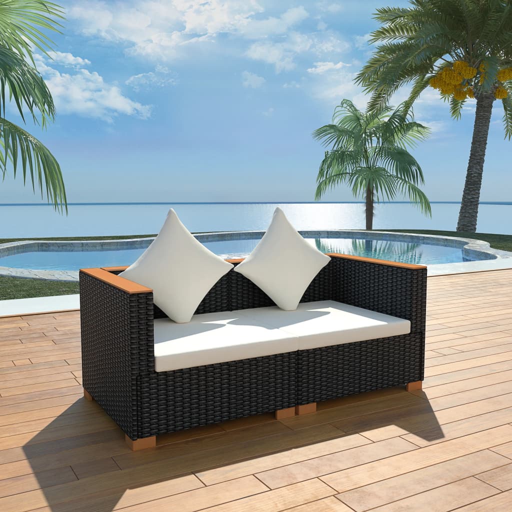 vida XL Gartensofa Poly Rattan Schwarz