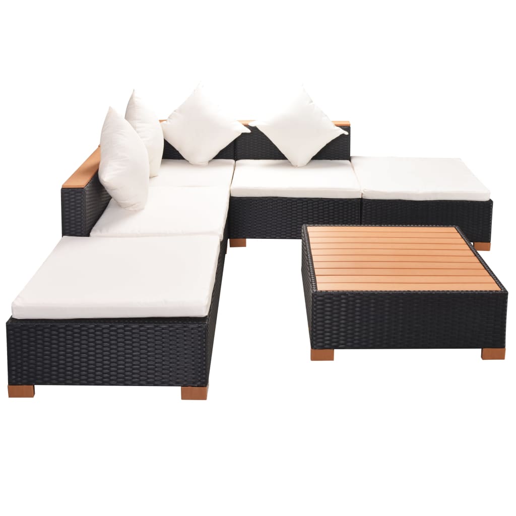 vidaXL 6-delige Loungeset met kussens poly rattan zwart afbeelding