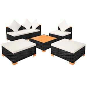 6dílná zahradní sedací souprava s poduškami polyratan černá - obrázek 7