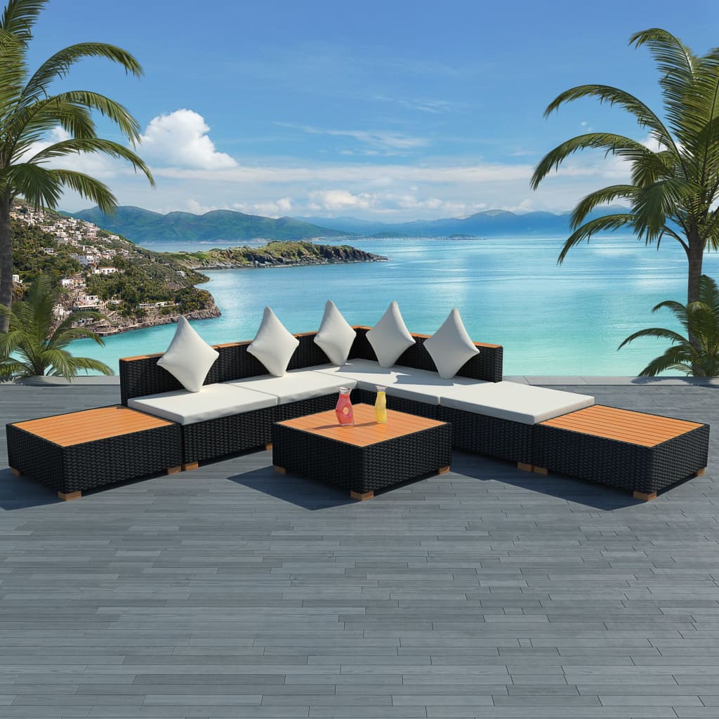 vida XL 8-tlg. Garten-Lounge-Set mit Auflagen Poly Rattan Schwarz