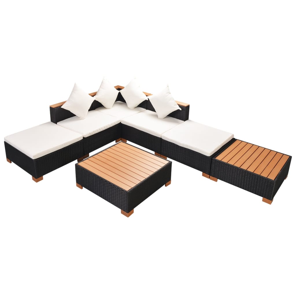 

vidaXL 7 Piece Patio Lounge Set with Cushions Poly Rattan Black