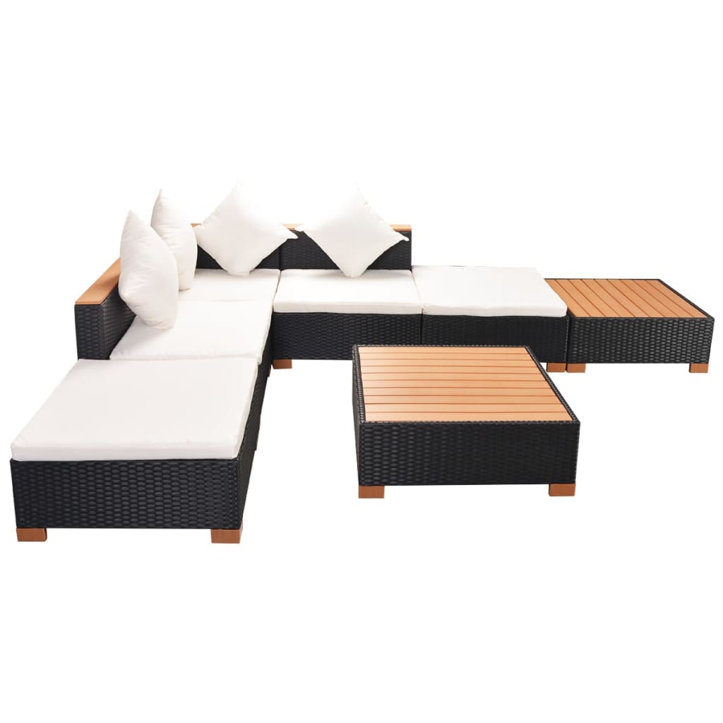 vidaXL Set mobilier de grădină cu perne, 7 piese, negru, poliratan