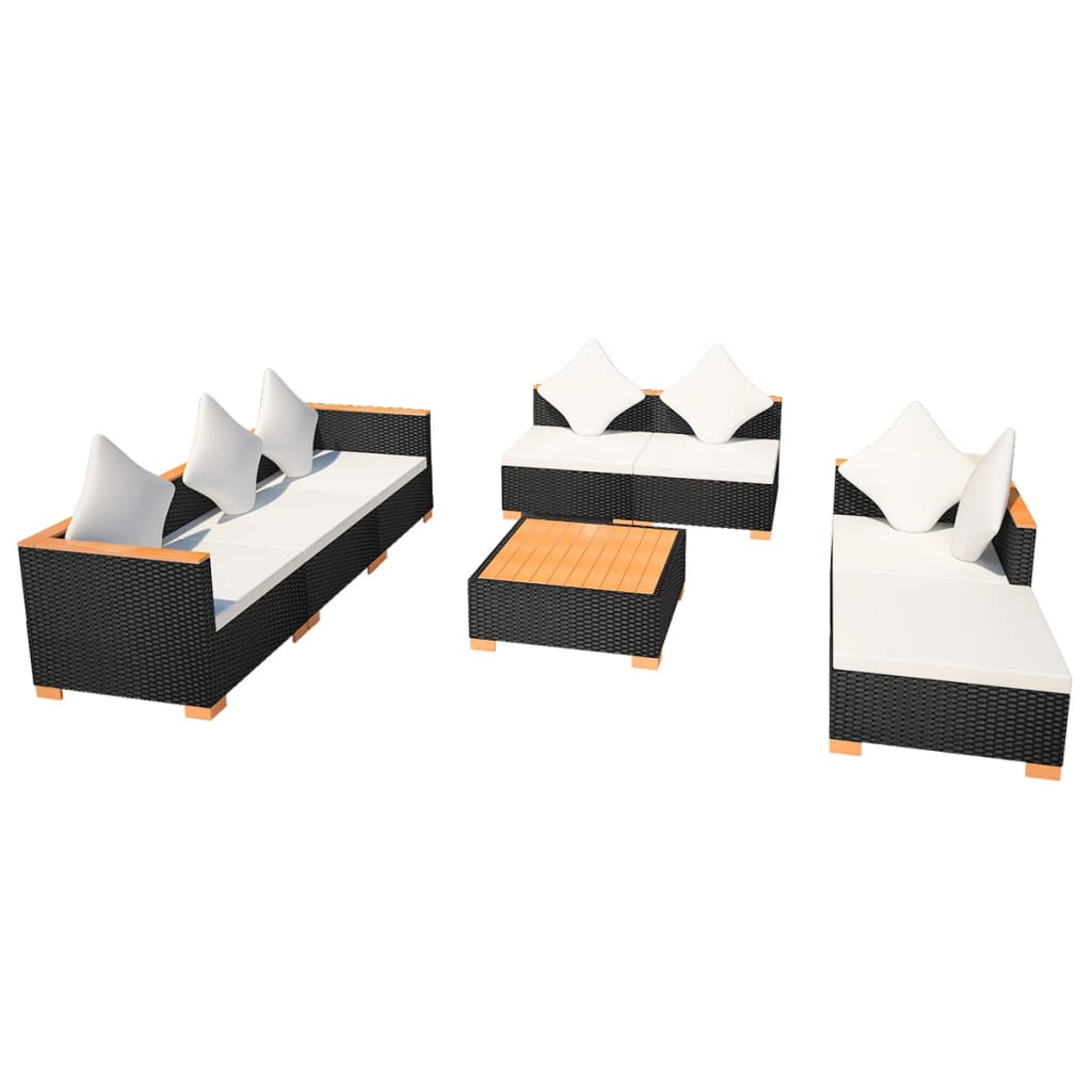 Thumbnail - vidaXL 8-tlg. Garten-Lounge-Set mit Auflagen Poly Rattan Schwarz