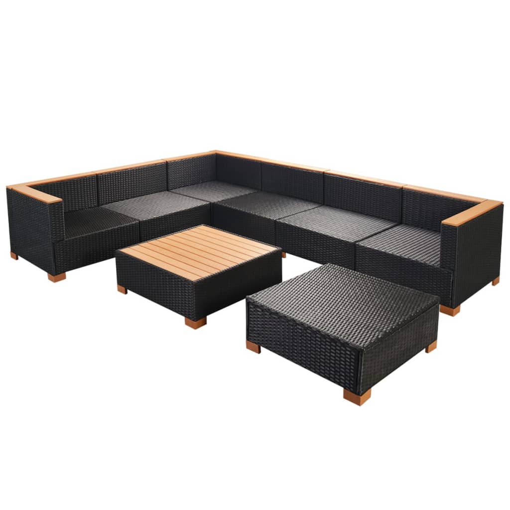 Sofa narożna rattanowa z stolikiem, czarno-brązowa, 69,5x69,5x57,5 cm