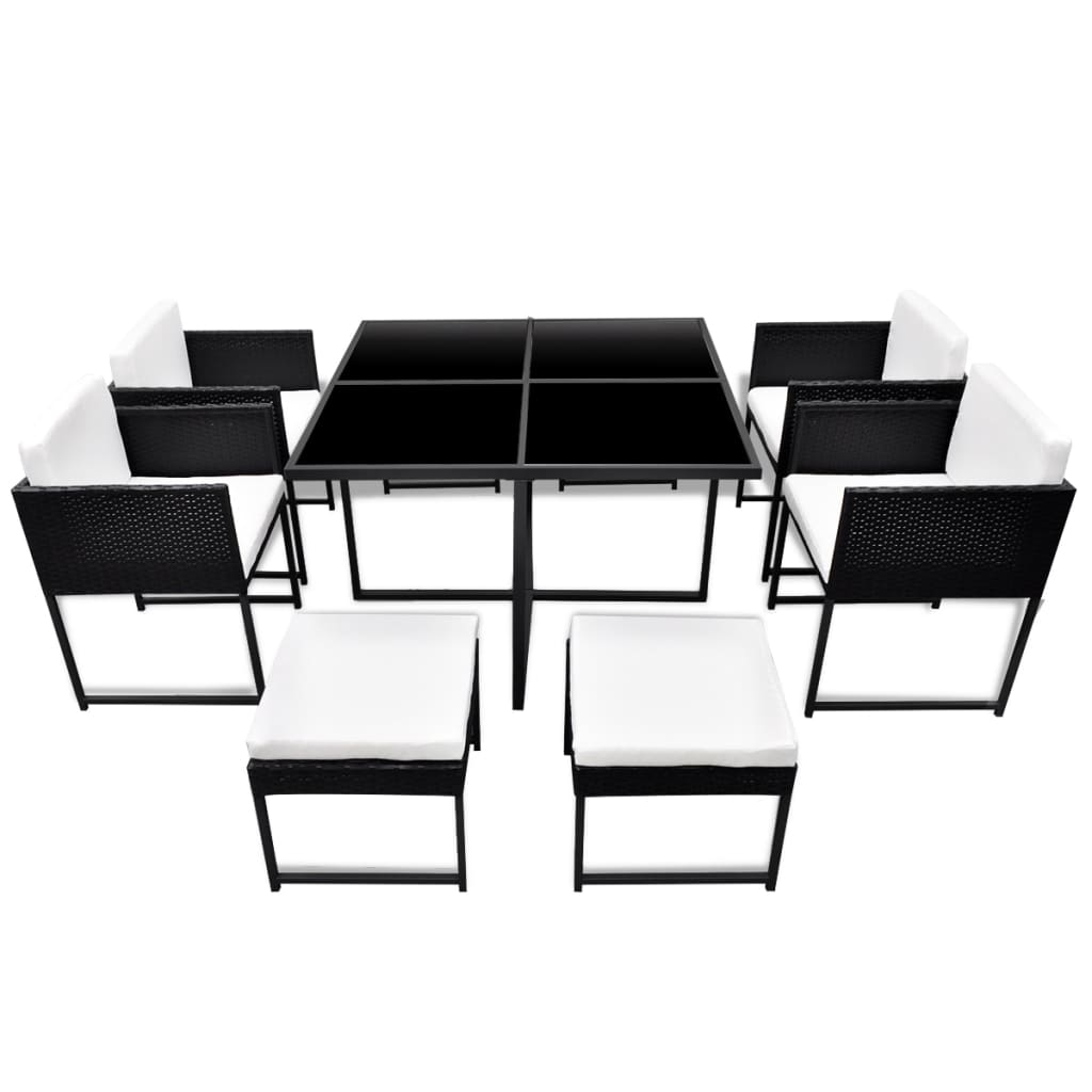 

vidaXL 9-delige Tuinset met kussens poly rattan zwart