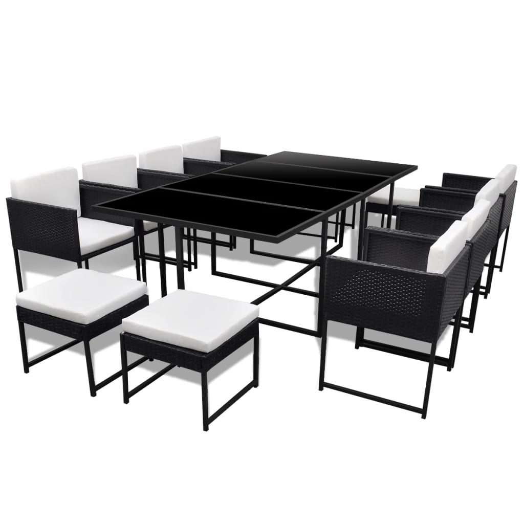 

vidaXL 13 Piece Patio Dining Set with Cushions Poly Rattan Black