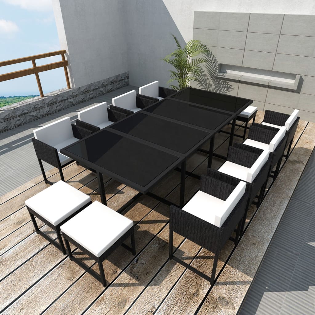 vidaXL Set mobilier de exterior cu perne, 13 piese, negru, poliratan exterior imagine model 2022