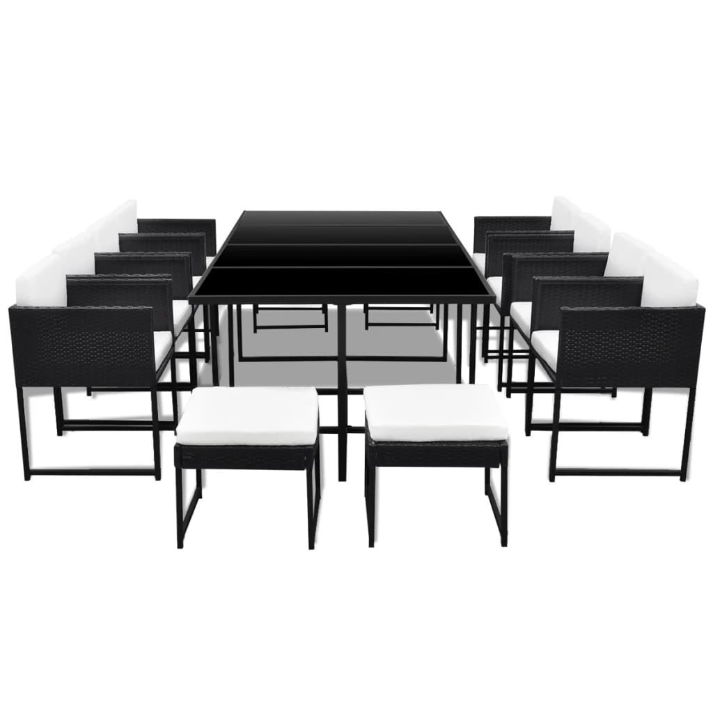 vidaXL 13 Piece Outdoor Dining Set with Cushions Poly Rattan Black