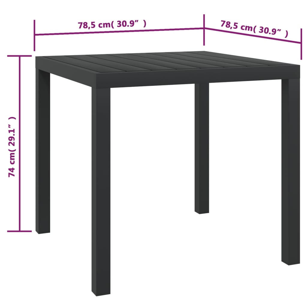 Fekete alumínium és WPC kerti asztal 80 x 80 x 74 cm 
