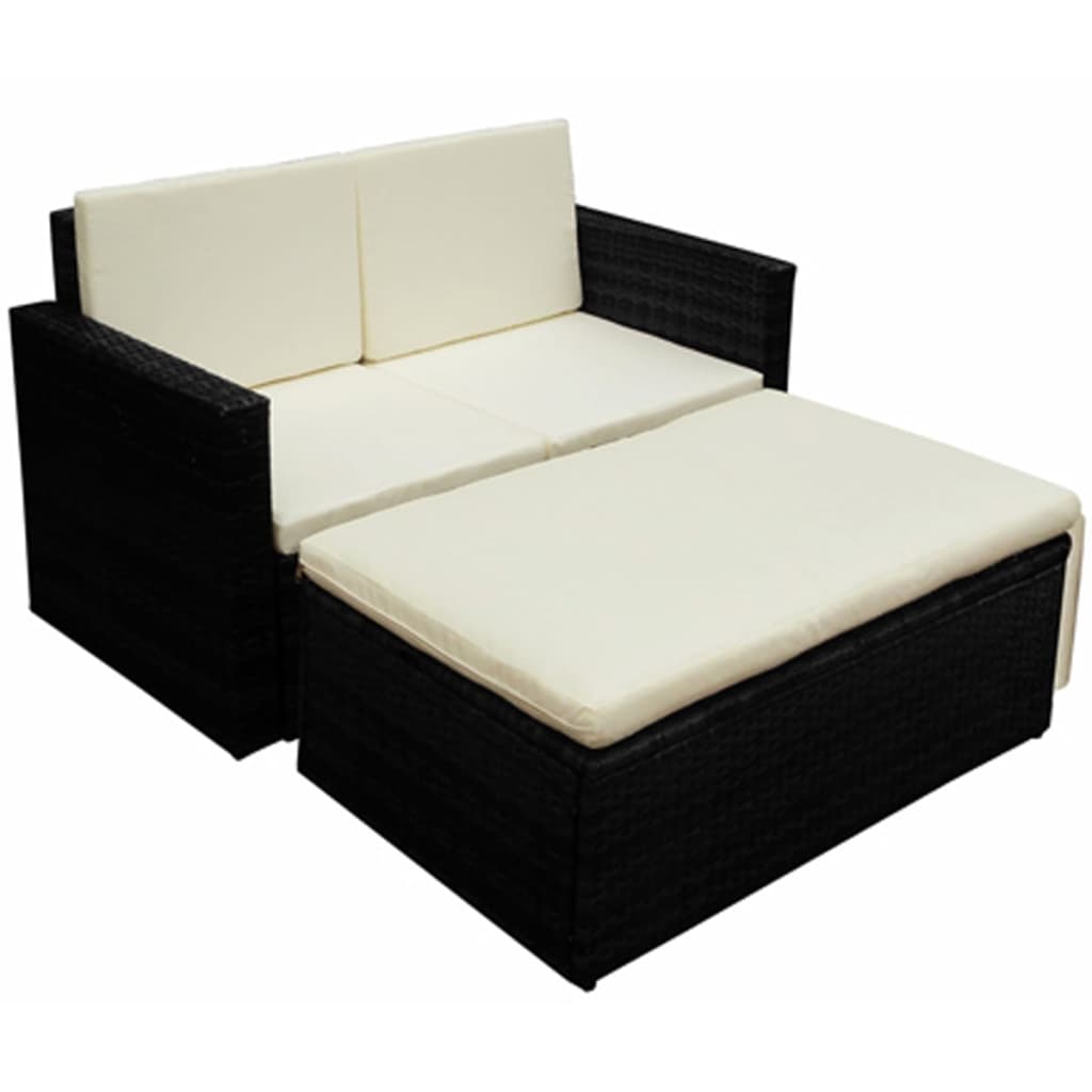 vidaXL Set mobilier de gradina cu perne, 2 piese, negru, poliratan