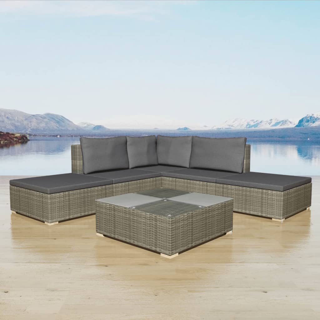 vidaXL Set mobilier de grădină cu perne, 6 piese, gri, poliratan