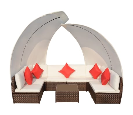 vidaXL 9-delige Loungeset met luifels poly rattan bruin