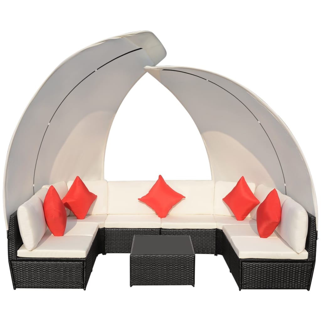 

vidaXL 9-delige Loungeset met luifels poly rattan zwart