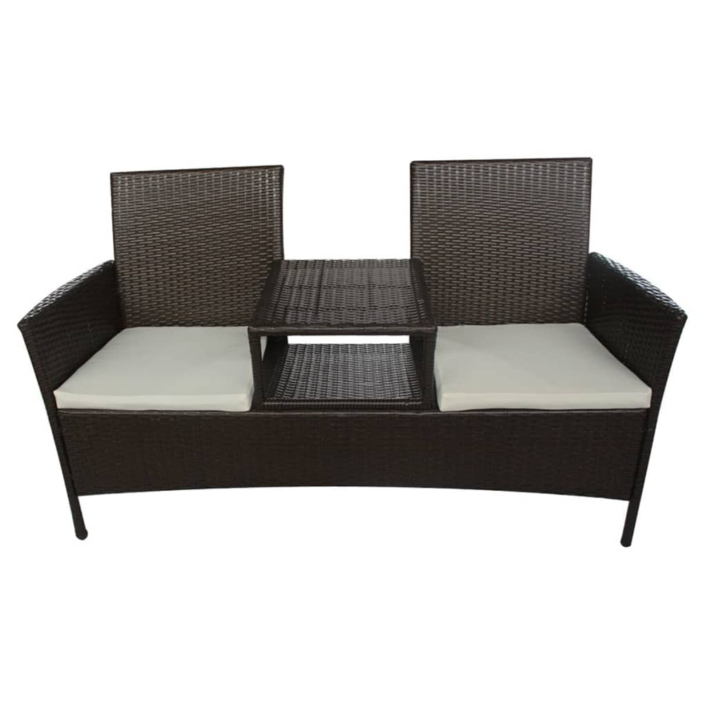 

vidaXL 2-Seater Patio Sofa with Tea Table Poly Rattan Brown