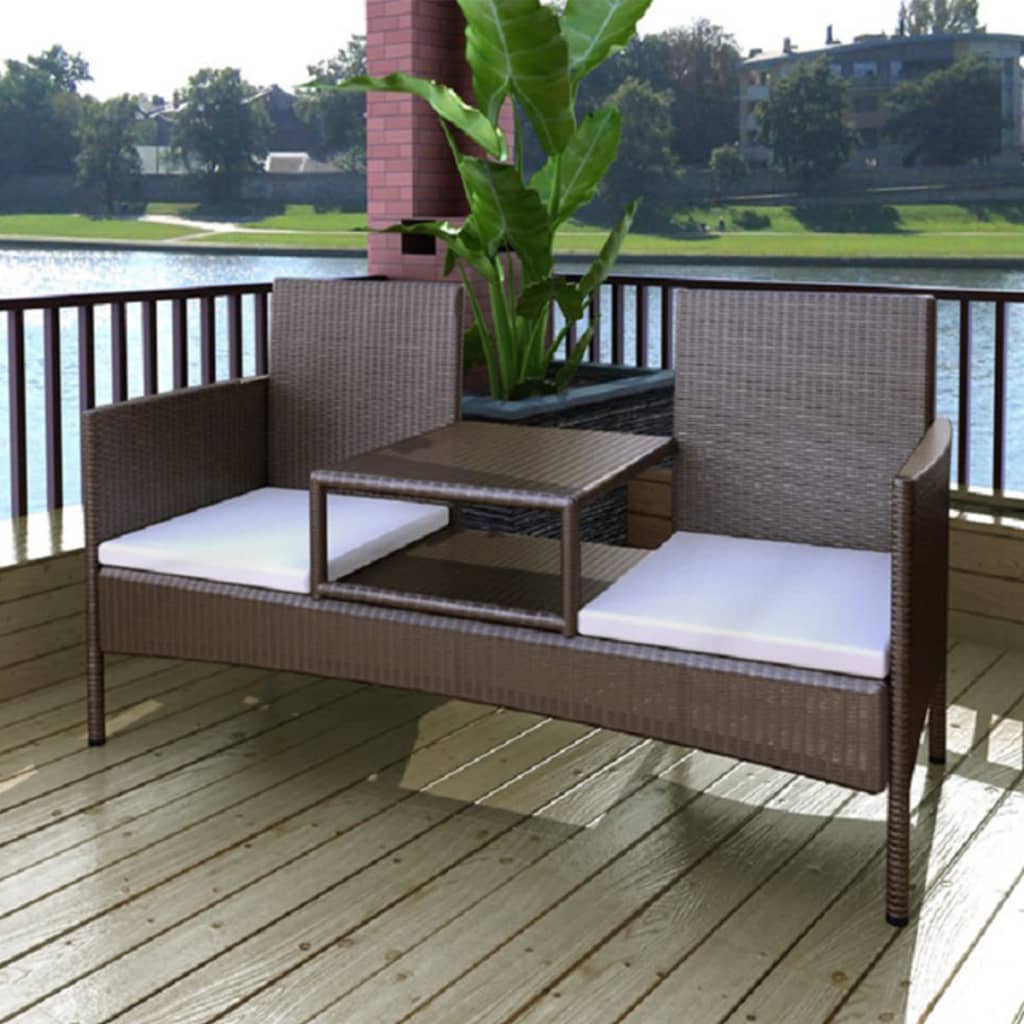 vidaXL Canapea de grădină cu 2 locuri, măsuță de ceai, maro, poliratan vidaXL imagine model 2022