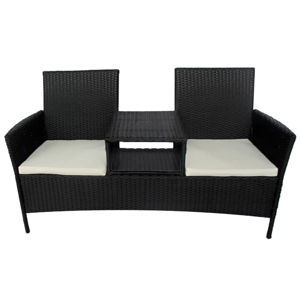 

vidaXL 2-Seater Patio Sofa with Tea Table Poly Rattan Black