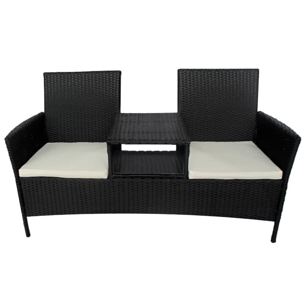 Image of vidaXL 2-Seater Garden Sofa with Tea Table Poly Rattan Black