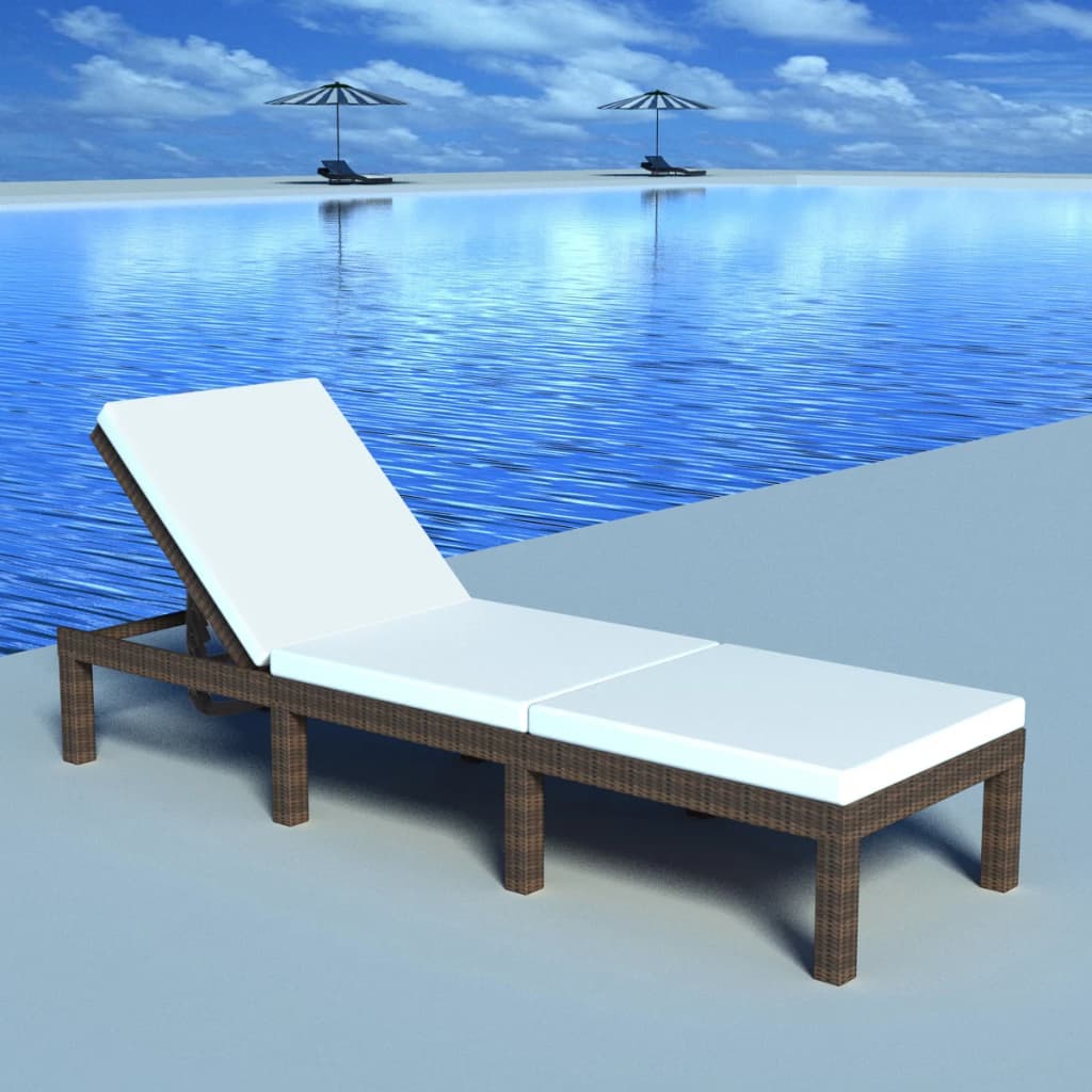 vida XL Sonnenliege mit Auflage Poly Rattan Braun