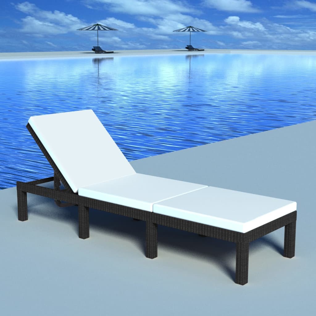 vida XL Sonnenliege mit Auflage Poly Rattan Schwarz