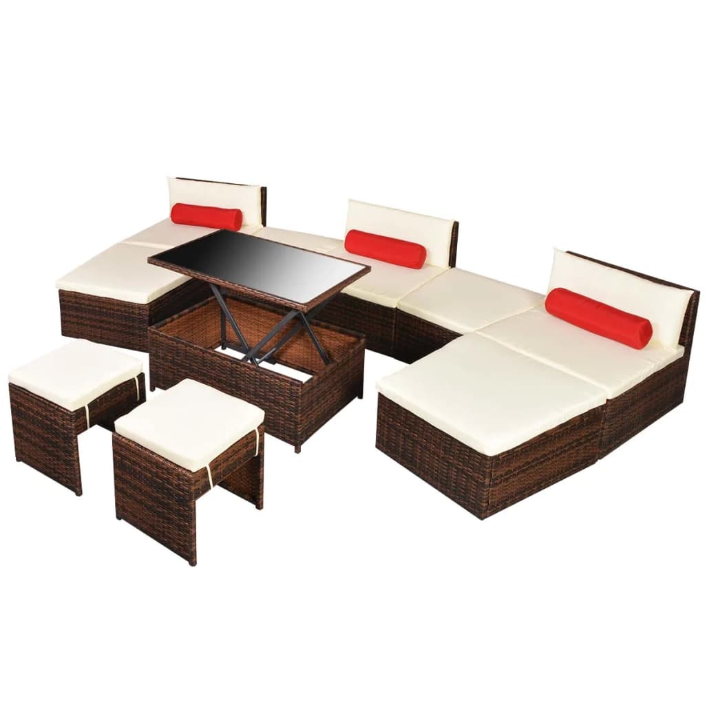 

vidaXL 10-delige Loungeset met kussens poly rattan bruin
