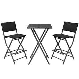 vidaXL Sulankst. bistro baldų kompl., 3d., juodas, polirat. ir plien.