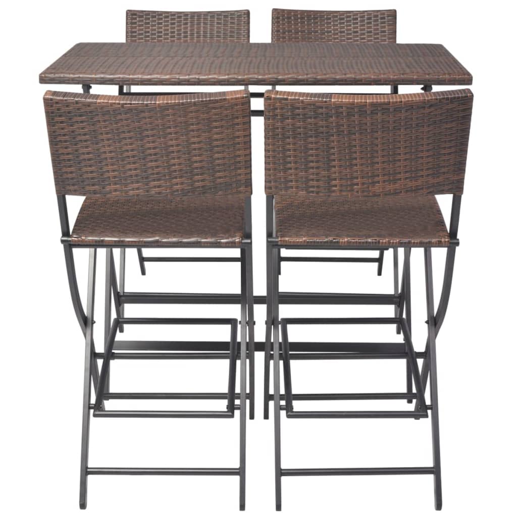 vidaXL 5-tlg. Garten-Essgruppe Klappbar Stahl Poly Rattan Braun