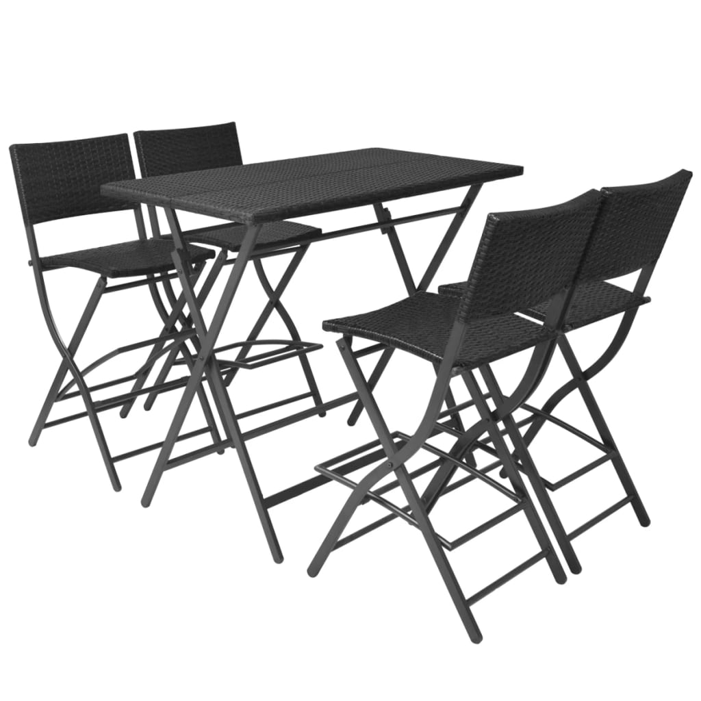 vidaXL Outdoor Dining Set 5 Pieces Poly Rattan Black Folding Bar Table