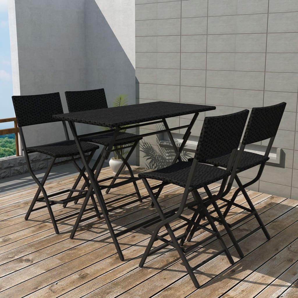 Vidaxl Set Mobilier Exterior Pliabil, 5 Piese, Negru Otel, Poliratan