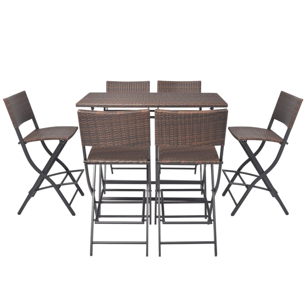 Zestaw Barowy Polirattan 1 stół + 6 krzeseł, brązowy, 120x60x101 cm