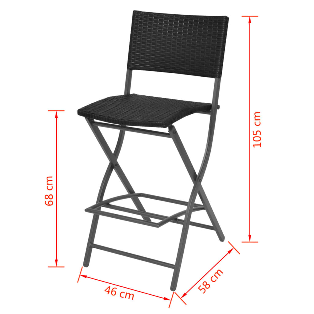 Set mobilier exterior pliabil, 7 piese, negru oțel, poliratan