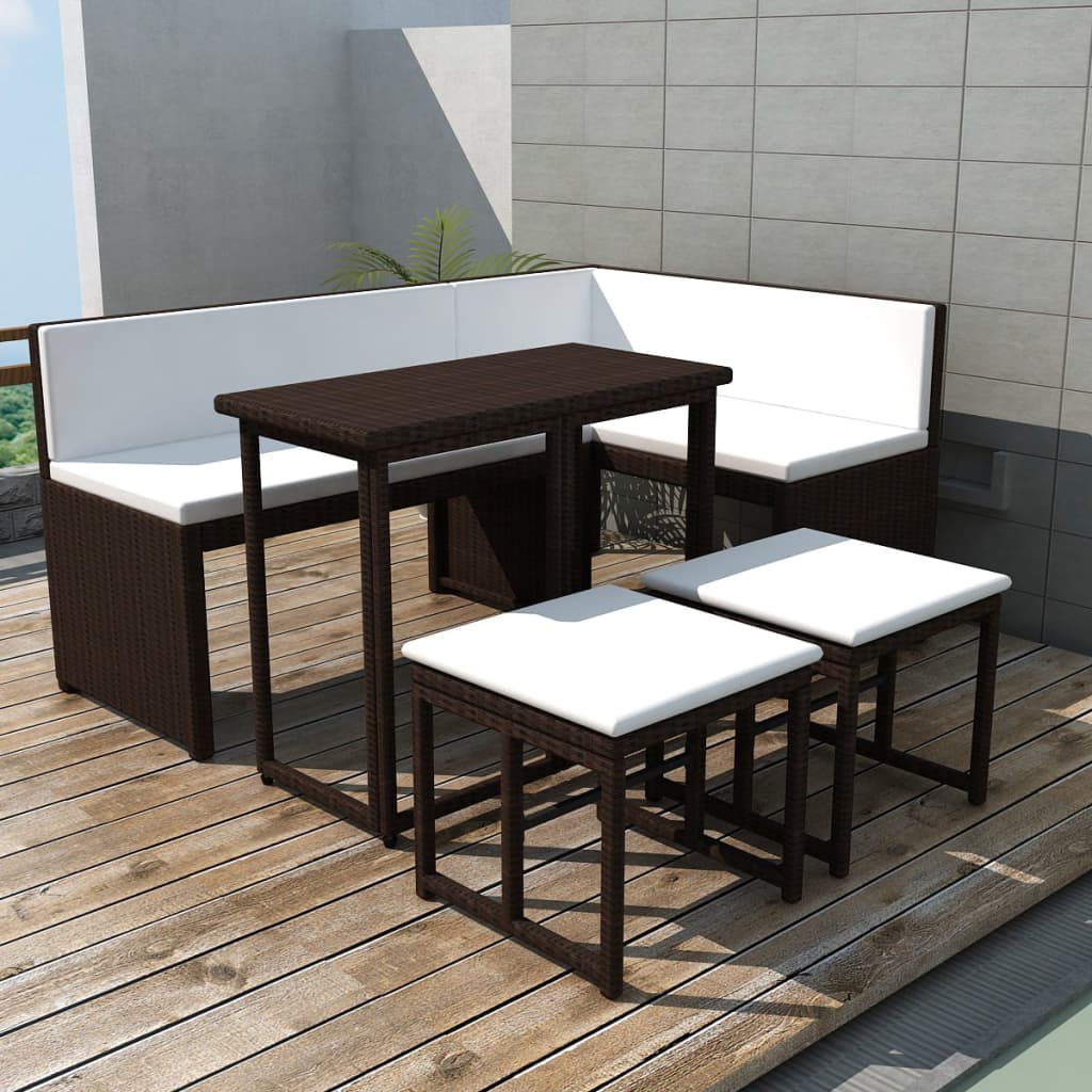 vida XL 5-tlg. Garten-Essgruppe Stahl Poly Rattan Braun
