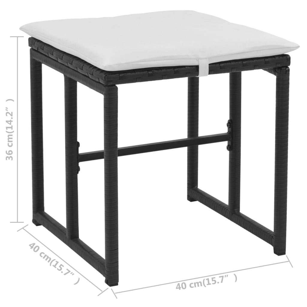 Градински трапезен комплект, 5 части, стомана, черен полиратан