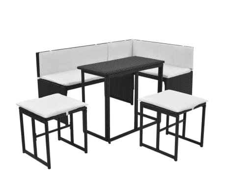 vidaXL udendørs spisebordssæt 5 dele stål polyrattan sort