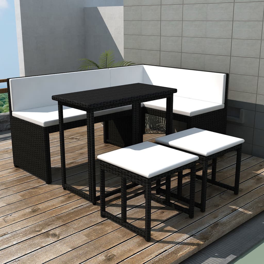 vidaXL Set mobilier de exterior, 5 piese, negru, oțel și poliratan vidaXL imagine model 2022