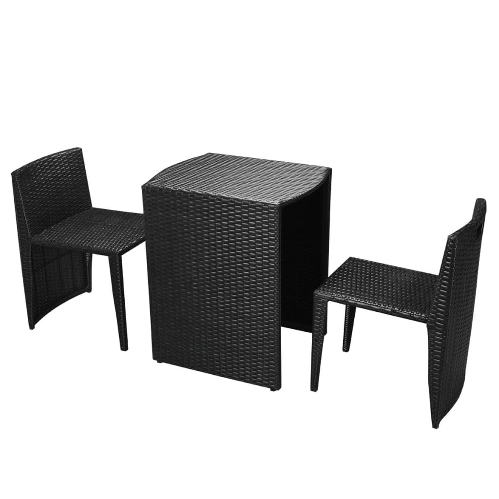 vidaXL 3 darabos fekete polyrattan bisztrószett párnákkal