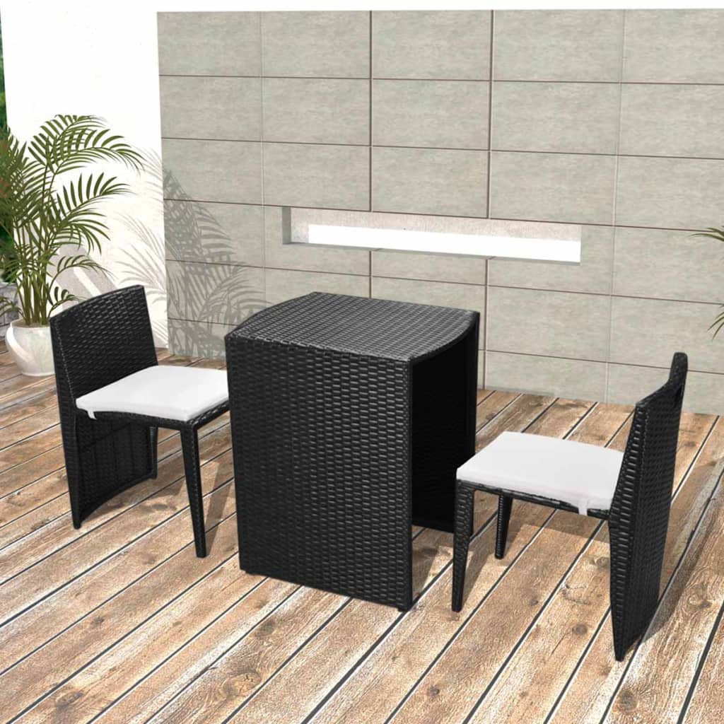 Mobilier de bistro 3 pcs avec coussins Résine tressée Noir